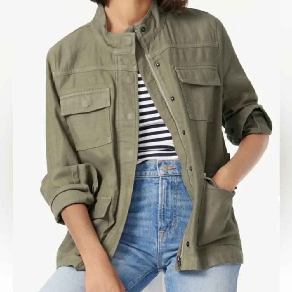 J. Crew Garment-Dyed Military Jacket Zipper Medium Utility Field Green Bottom